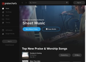 How praisecharts.com looks like on a tablet such as an iPad.