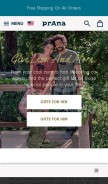 How prana.com looks like on a mobile device such as an iPhone.