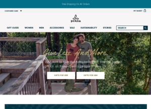 How prana.com looks like on a tablet such as an iPad.