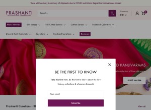 How prashantisarees.in looks like on a tablet such as an iPad.