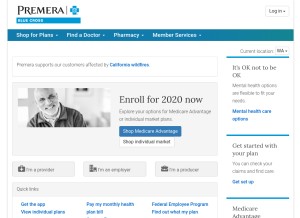 How premera.com looks like on a tablet such as an iPad.