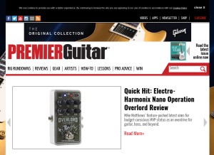 How premierguitar.com looks like on a tablet such as an iPad.