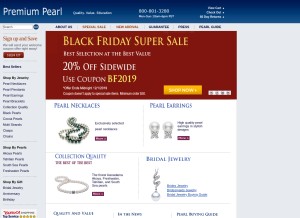 How premiumpearl.com looks like on a tablet such as an iPad.