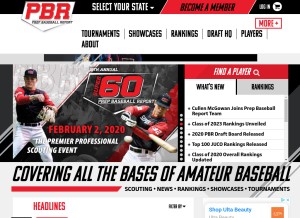 How prepbaseballreport.com looks like on a tablet such as an iPad.