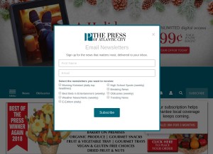 How pressofatlanticcity.com looks like on a tablet such as an iPad.