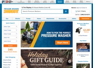 How pressurewashersdirect.com looks like on a tablet such as an iPad.