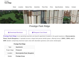 How prestigeparkridge.gen.in looks like on a tablet such as an iPad.