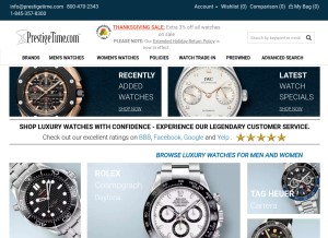 How prestigetime.com looks like on a tablet such as an iPad.