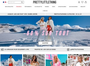 How prettylittlething.fr looks like on a tablet such as an iPad.