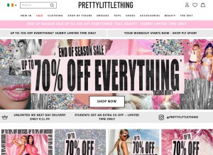 How prettylittlething.ie looks like on a tablet such as an iPad.