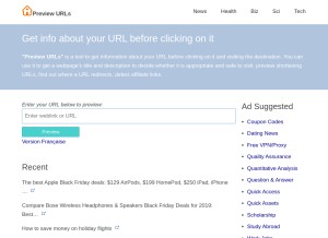 How preview-urls.com looks like on a tablet such as an iPad.
