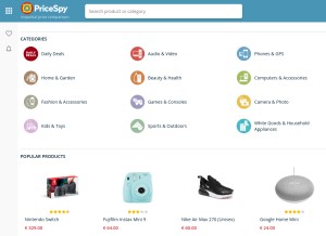 How pricespy.ie looks like on a tablet such as an iPad.