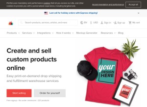 How printful.com looks like on a tablet such as an iPad.