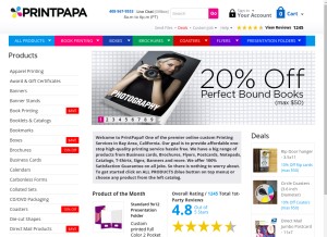 How printpapa.com looks like on a tablet such as an iPad.