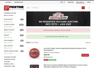 How pristineauction.com looks like on a tablet such as an iPad.