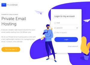 How privateemail.com looks like on a tablet such as an iPad.