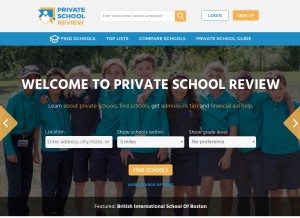 How privateschoolreview.com looks like on a tablet such as an iPad.