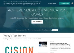 How prnewswire.com looks like on a tablet such as an iPad.