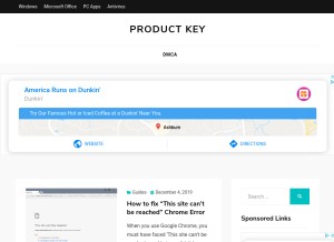 How productkey.net looks like on a tablet such as an iPad.