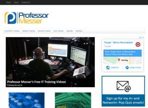 How professormesser.com looks like on a tablet such as an iPad.