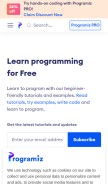 How programiz.com looks like on a mobile device such as an iPhone.