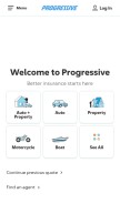 How progressive.com looks like on a mobile device such as an iPhone.