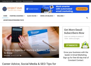 How projecteve.com looks like on a tablet such as an iPad.
