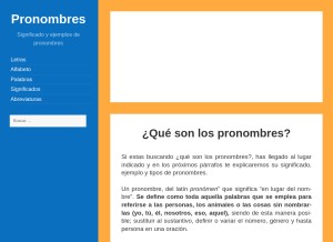 How pronombres.info looks like on a tablet such as an iPad.