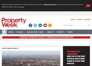 How propertyweek.com looks like on a tablet such as an iPad.