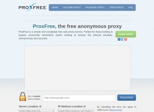 How proxfree.com looks like on a tablet such as an iPad.