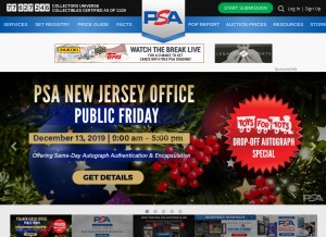 How psacard.com looks like on a tablet such as an iPad.