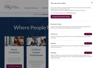 How psionline.com looks like on a tablet such as an iPad.