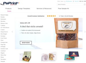 How psprint.com looks like on a tablet such as an iPad.