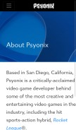 How psyonix.com looks like on a mobile device such as an iPhone.