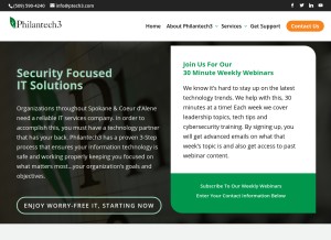 How ptech3.com looks like on a tablet such as an iPad.