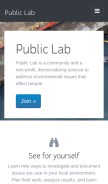 How publiclab.org looks like on a mobile device such as an iPhone.