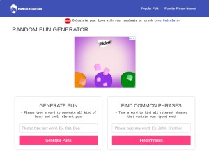 How pun-generator.com looks like on a tablet such as an iPad.