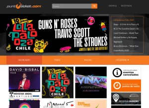 How puntoticket.com looks like on a tablet such as an iPad.