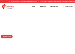How punyapackaging.com looks like on a tablet such as an iPad.