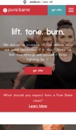 How purebarre.com looks like on a mobile device such as an iPhone.