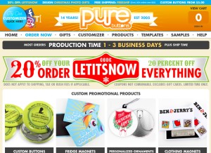 How purebuttons.com looks like on a tablet such as an iPad.