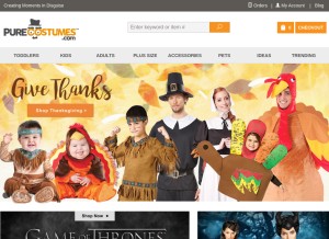 How purecostumes.com looks like on a tablet such as an iPad.