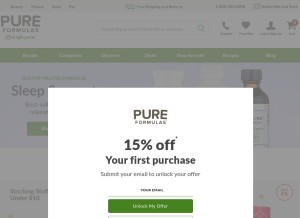 How pureformulas.com looks like on a tablet such as an iPad.