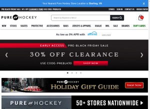 How purehockey.com looks like on a tablet such as an iPad.