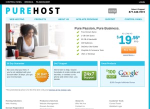 How purehost.com looks like on a tablet such as an iPad.