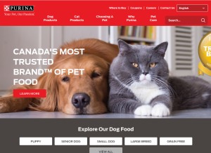 How purina.ca looks like on a tablet such as an iPad.
