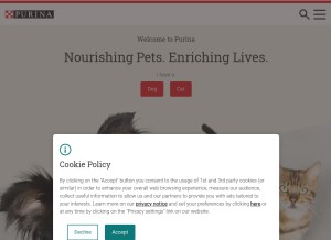 How purina.co.uk looks like on a tablet such as an iPad.