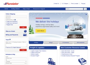 How purolator.com looks like on a tablet such as an iPad.