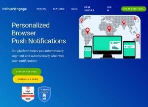 How pushengage.com looks like on a tablet such as an iPad.