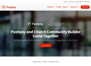 How pushpay.com looks like on a tablet such as an iPad.